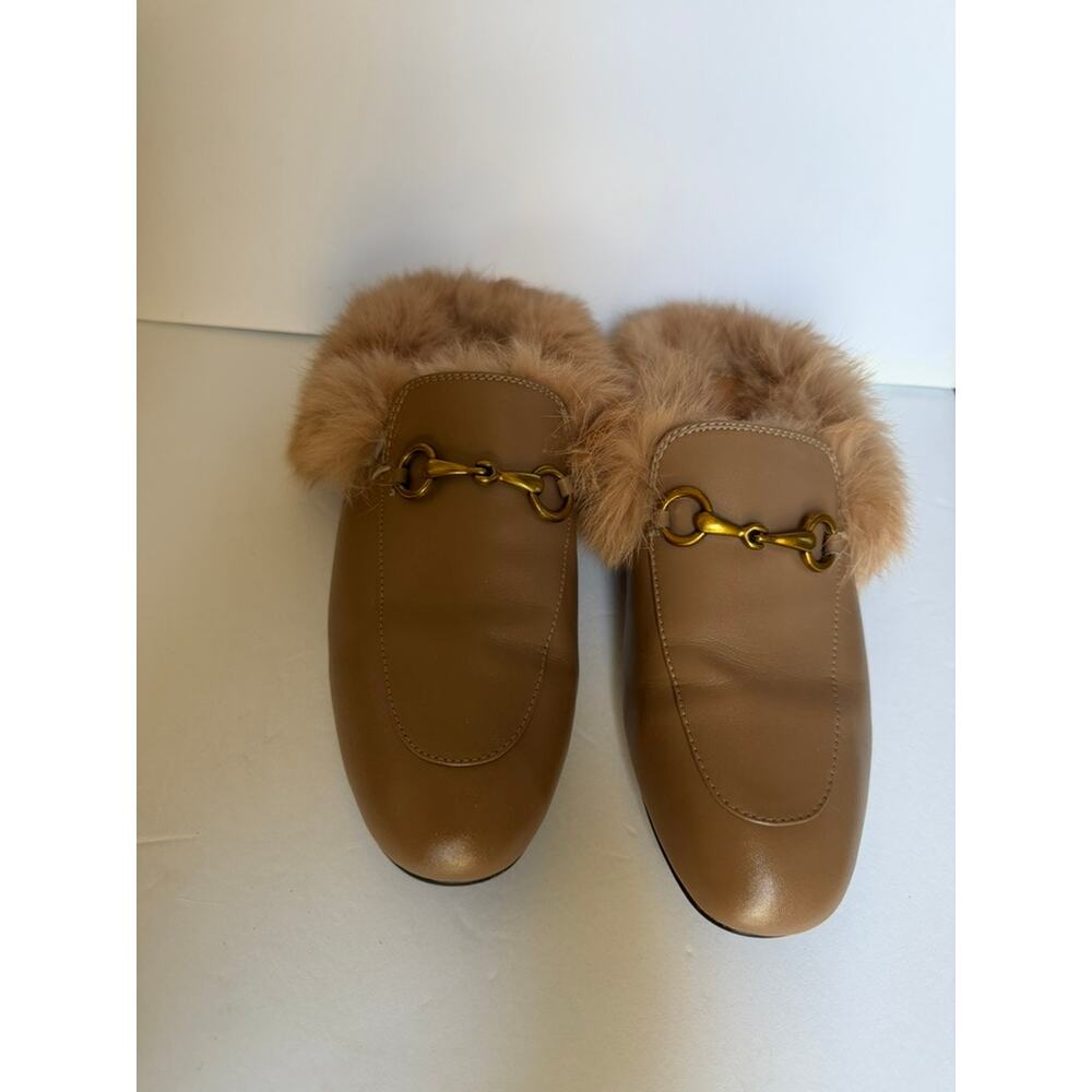 Tan Fur Lined Mule Loafers Horsebit Slip On Shoes Women’s Size 6.5